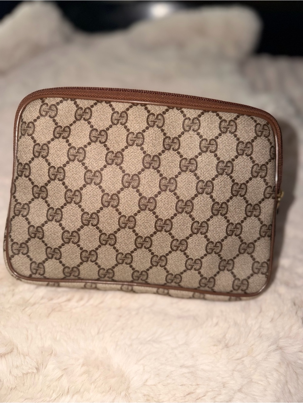 Gucci Brown GG Supreme Canvas Cosmetic Bag
